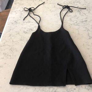 black overall dress